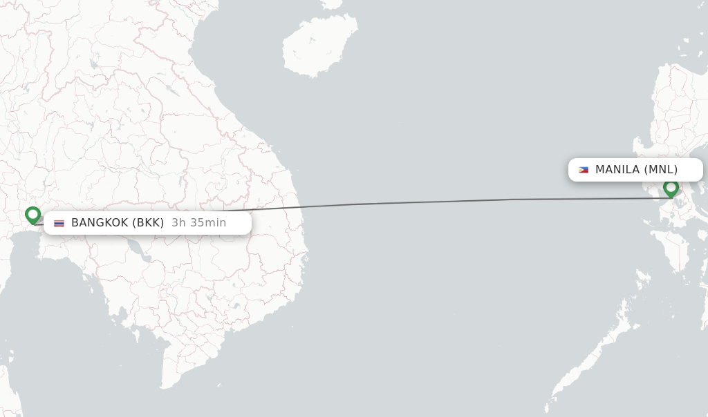 Flights from Manila to Bangkok route map