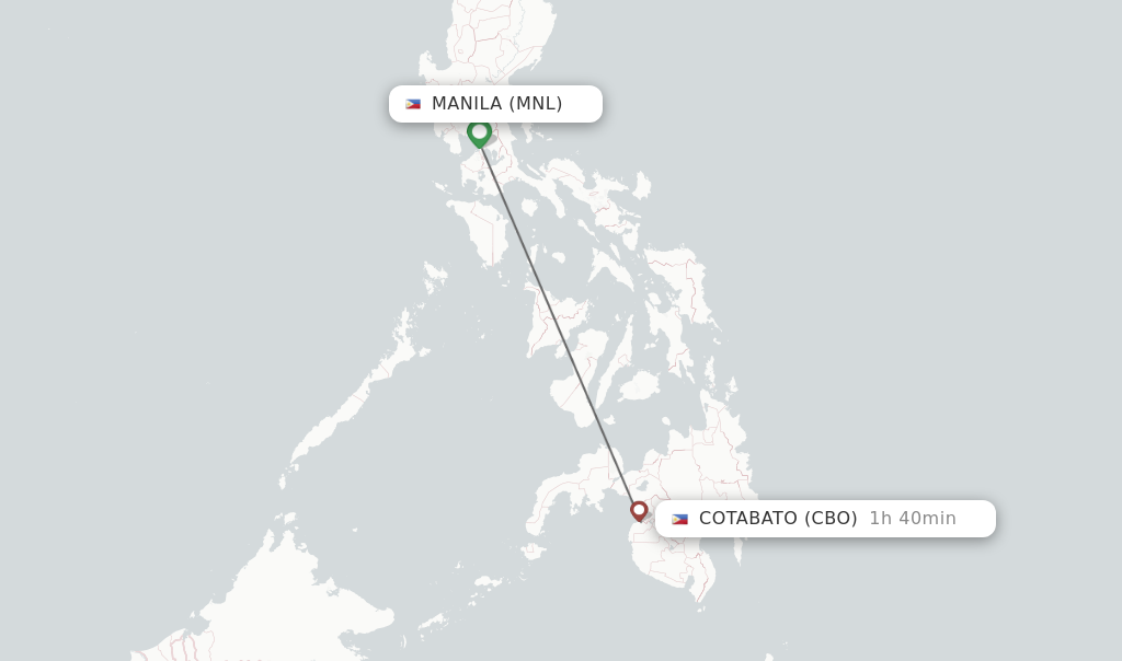 Flights from Manila to Cotabato route map