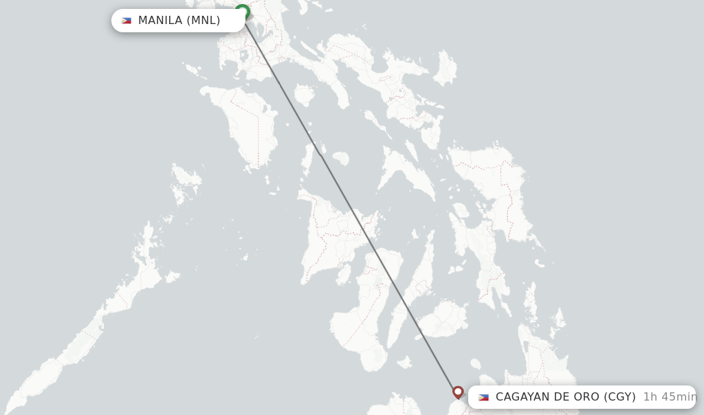 Flights from Manila to Cagayan De Oro route map