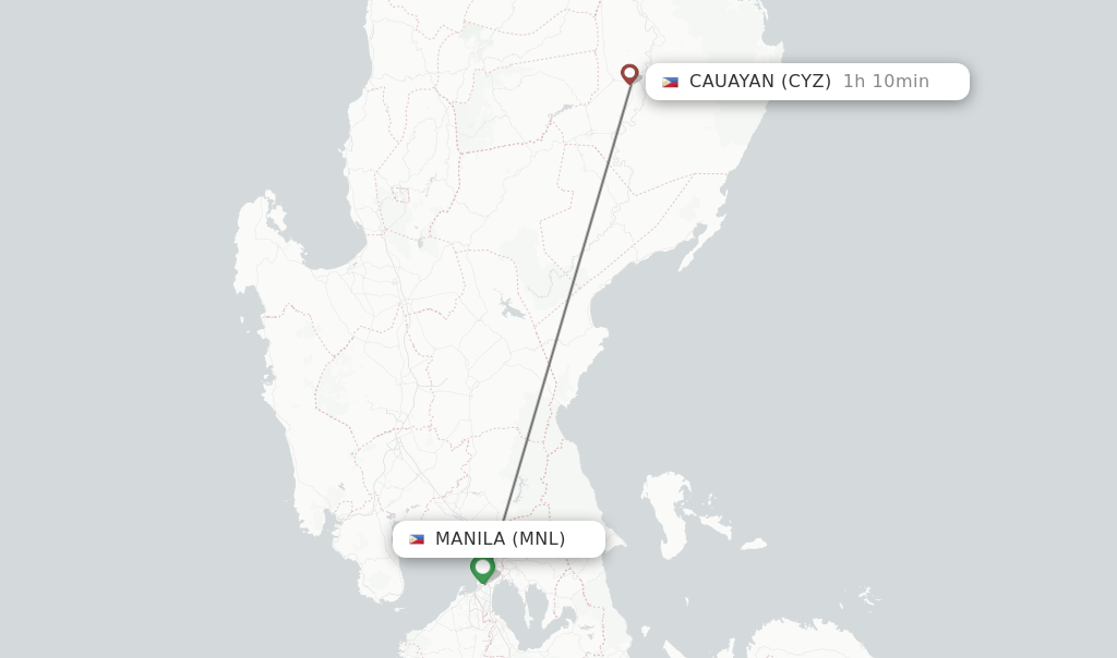 Flights from Manila to Cauayan route map