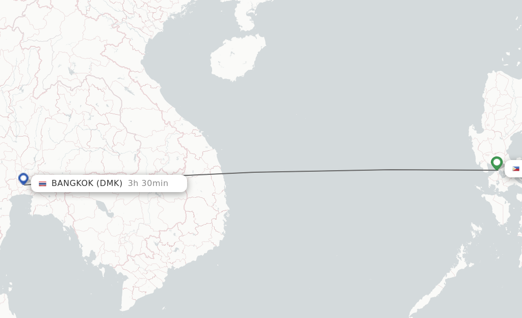 Flights from Manila to Bangkok route map