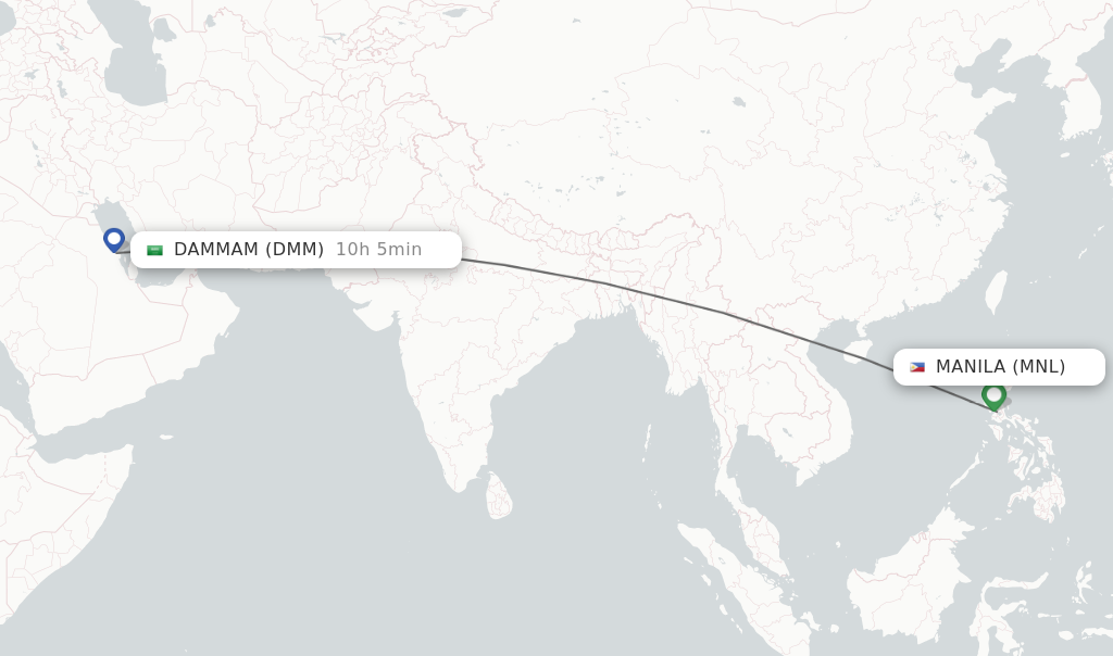 Flights from Manila to Dammam route map