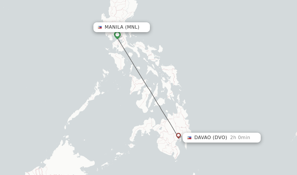 Flights from Manila to Davao route map