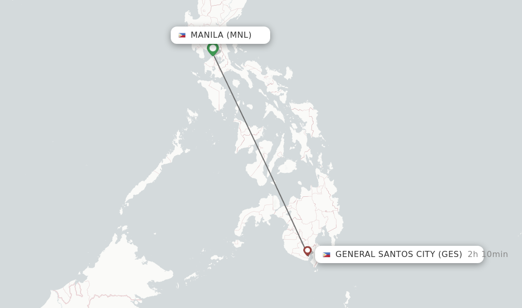 Flights from Manila to General Santos City route map