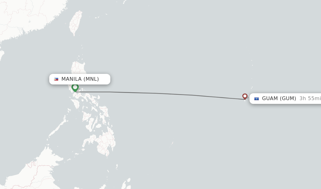 Flights from Manila to Guam route map