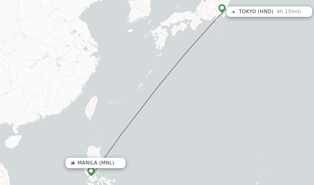 Flights from Manila to Tokyo route map
