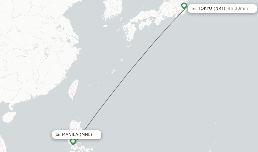 Flights from Manila to Tokyo route map
