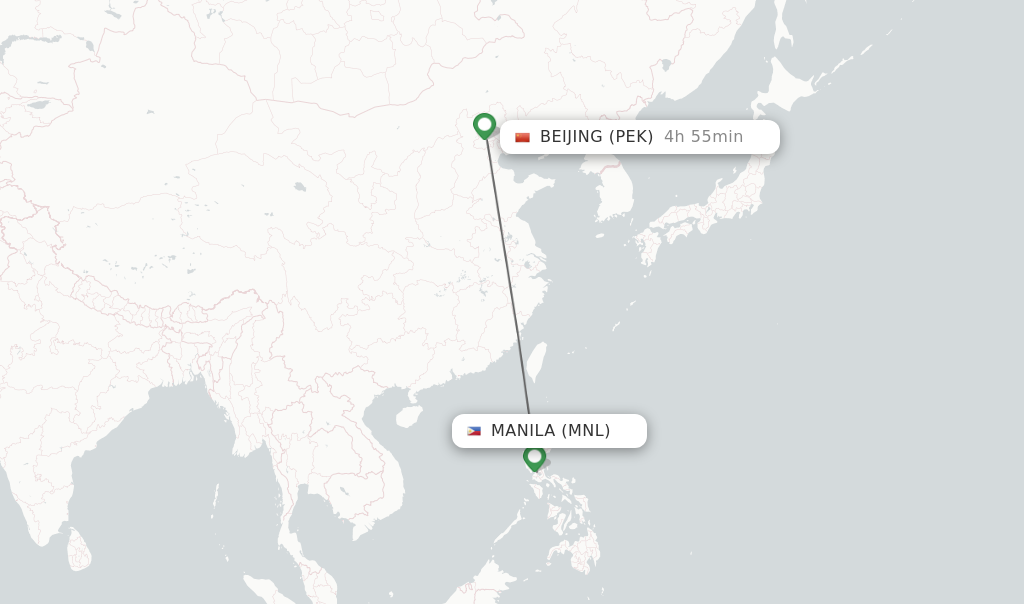 Flights from Manila to Beijing route map
