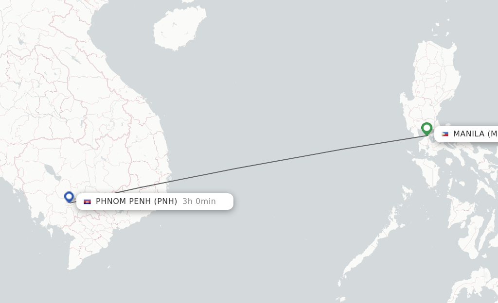 Flights from Manila to Phnom Penh route map