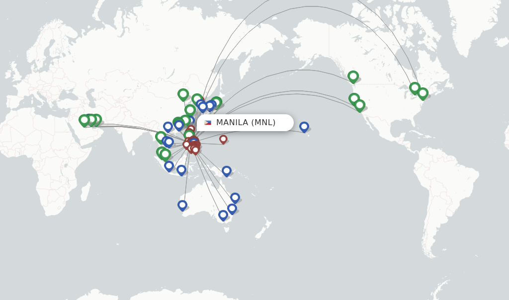 Route map with flights from Manila with PAL