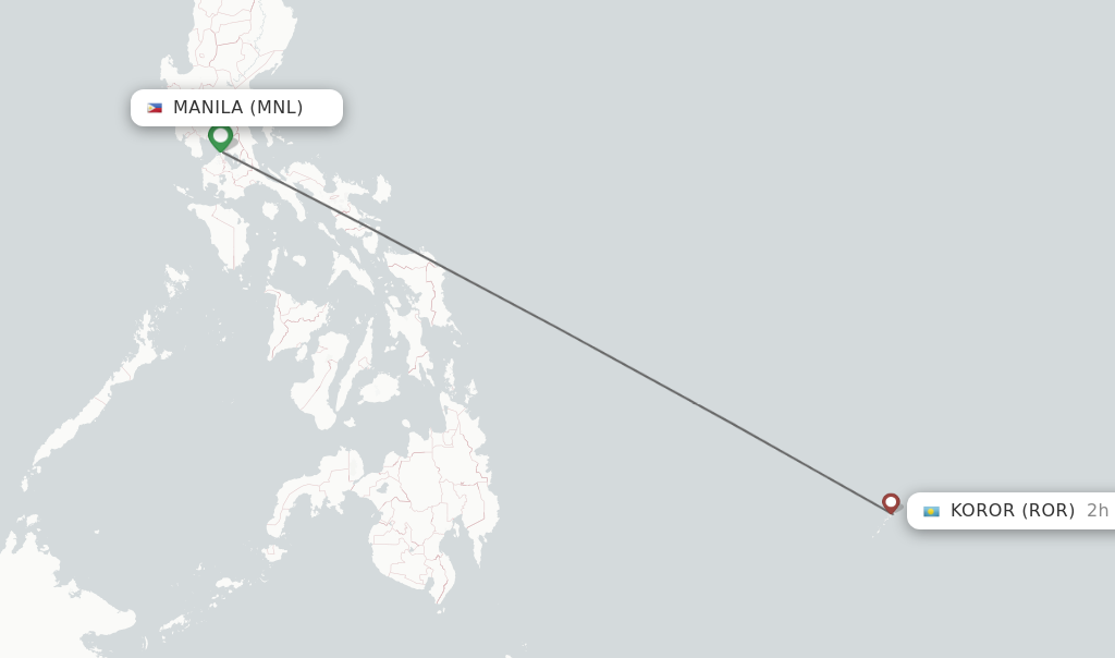 Flights from Manila to Koror route map