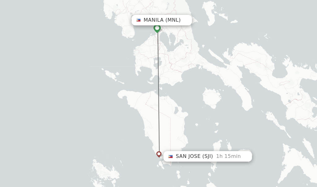 Flights from Manila to San Jose route map