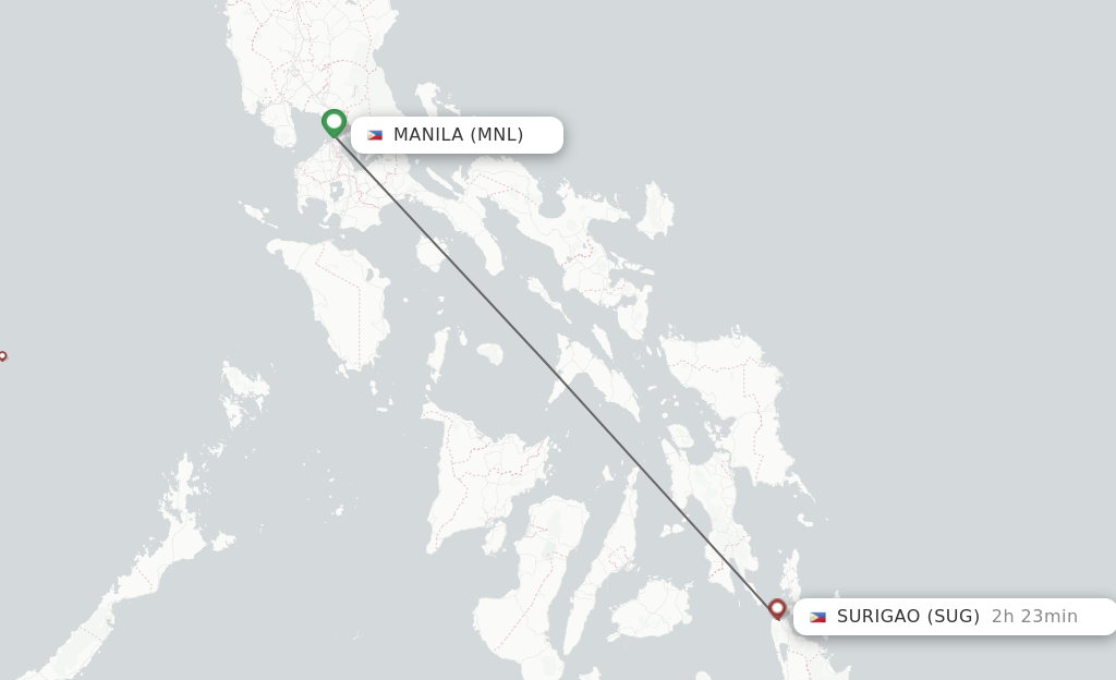 Flights from Manila to Surigao route map
