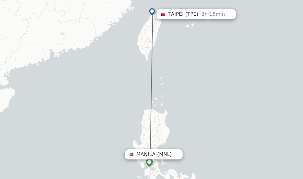 Flights from Manila to Taipei route map