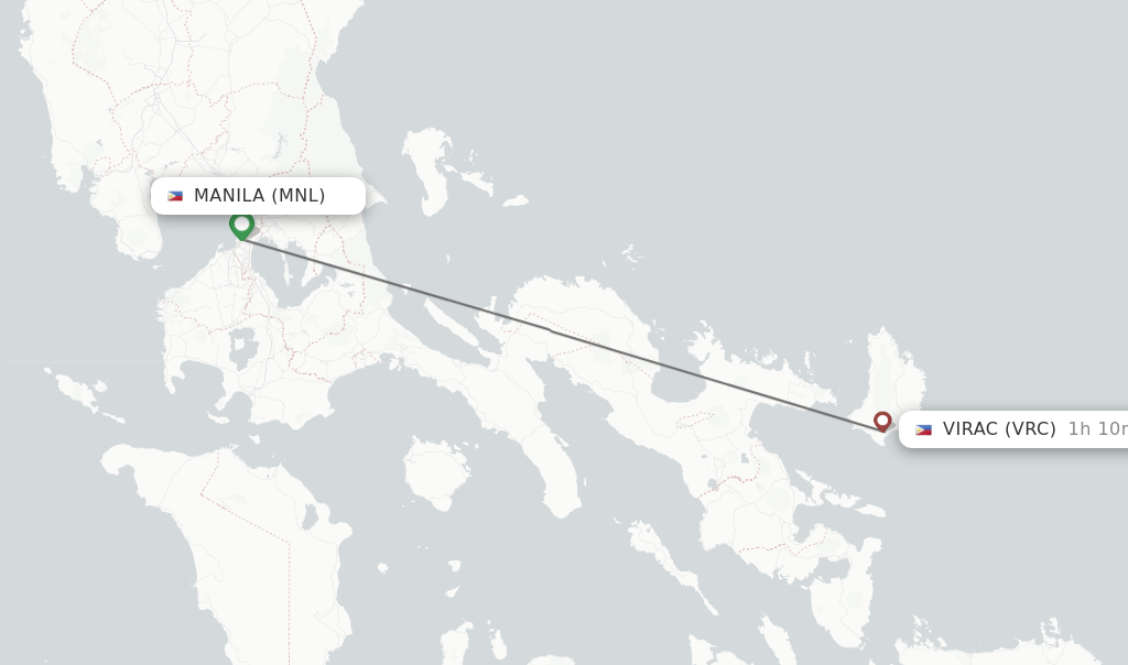 Flights from Manila to Virac route map