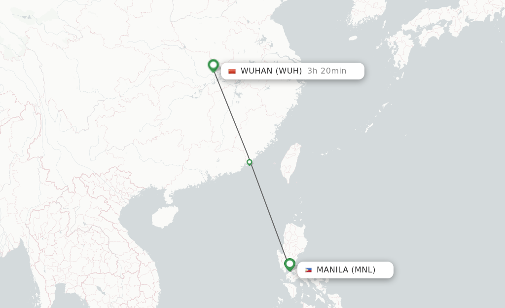 Flights from Manila to Wuhan route map
