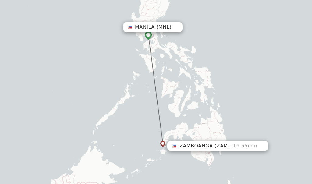 Flights from Manila to Zamboanga route map