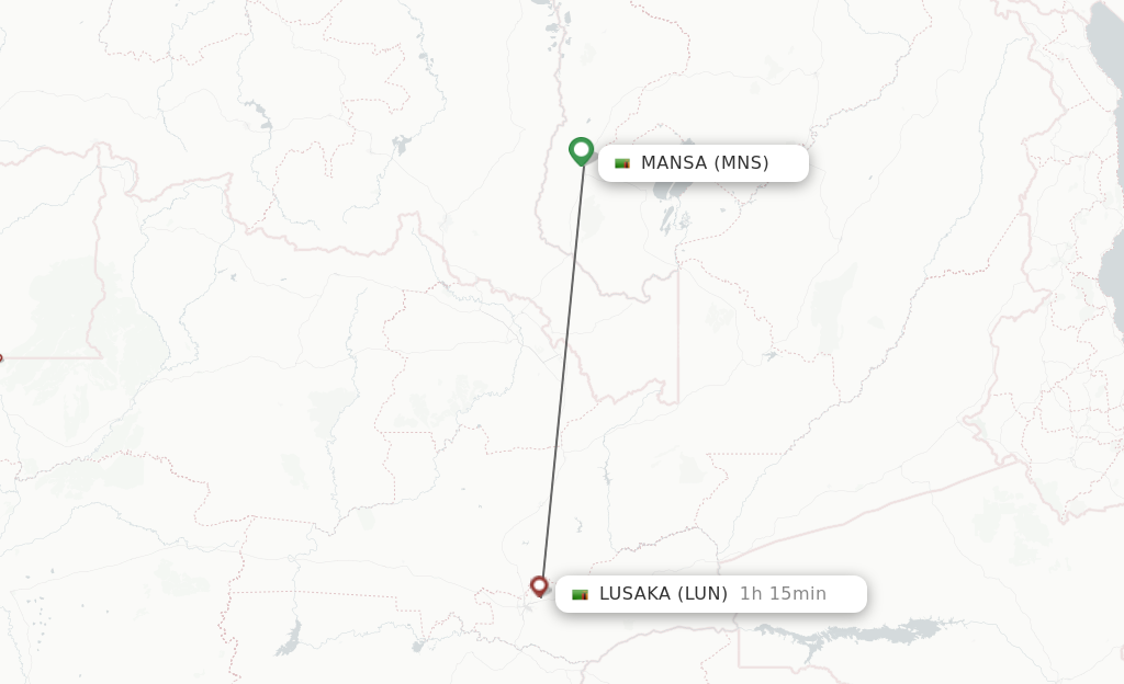 Flights from Lusaka to Mansa route map