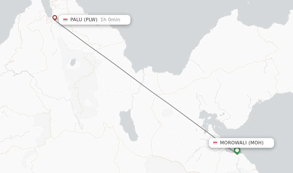 Flights from Palu to Morowali route map