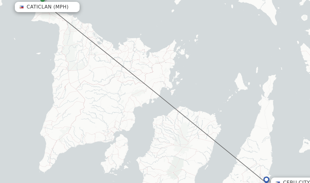 Flights from Caticlan to Cebu City route map