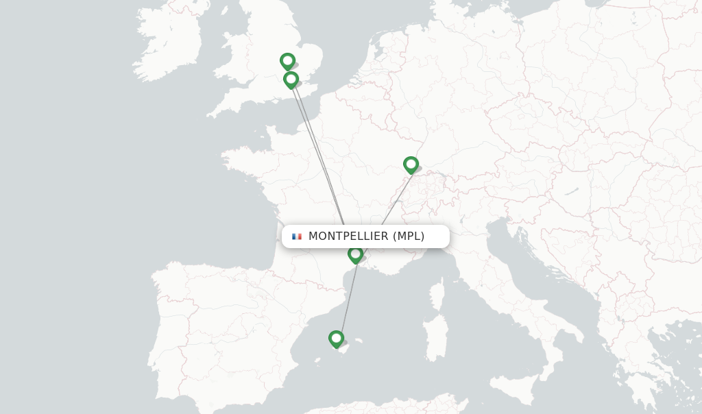 Route map with flights from Montpellier with easyJet