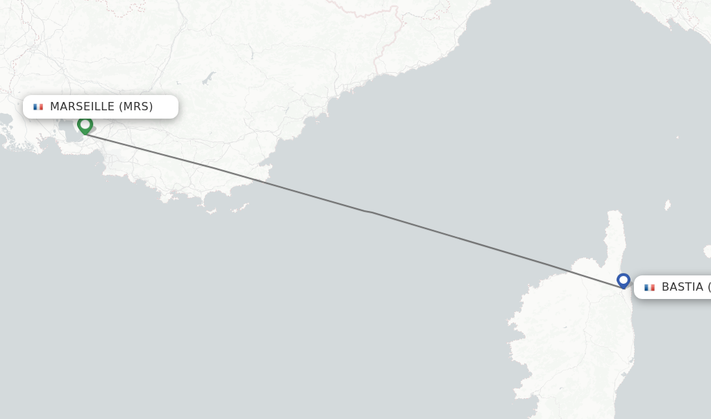 Flights from Marseille to Bastia route map