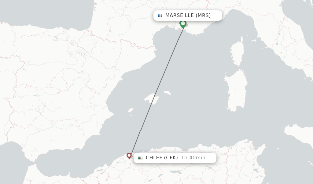 Flights from Marseille to Chlef route map