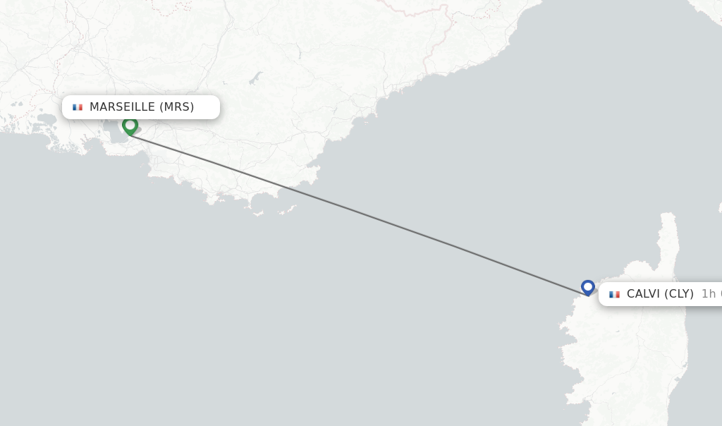 Flights from Marseille to Calvi route map