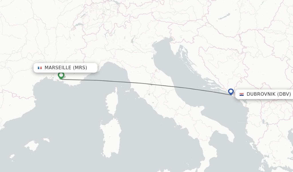 Flights from Marseille to Dubrovnik route map