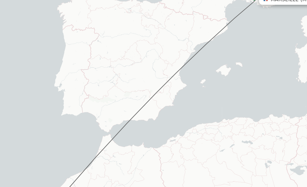 Flights from Marseille to Essaouira route map