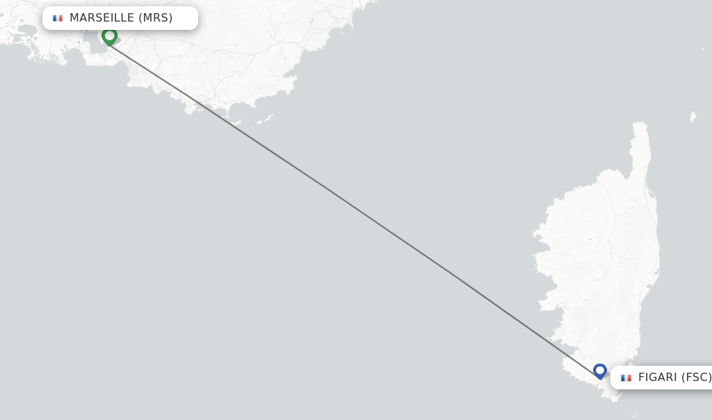 Flights from Marseille to Figari route map