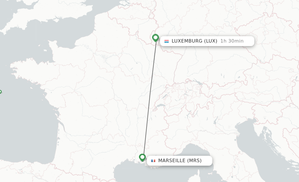 Flights from Marseille to Luxembourg route map