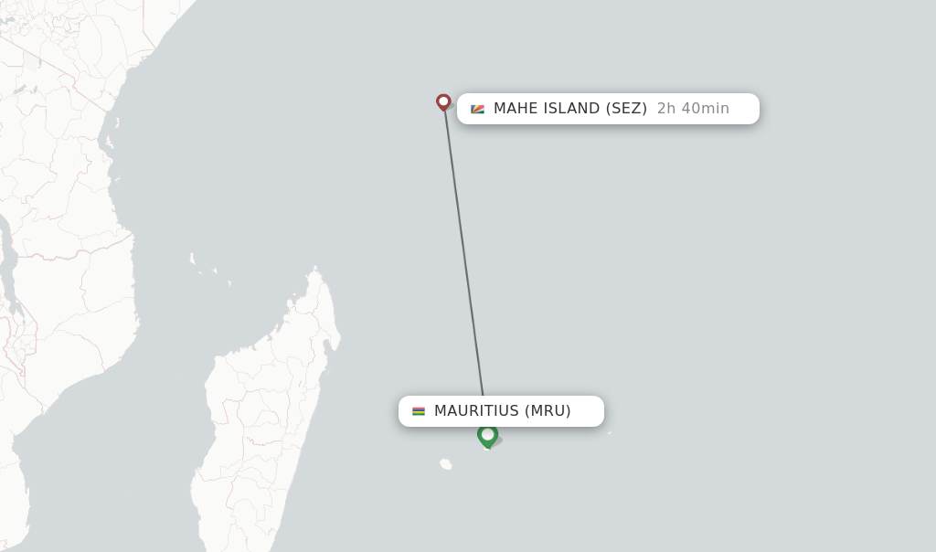 Flights from Mauritius to Mahe Island route map