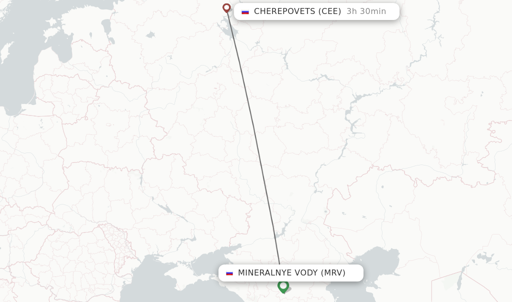 Flights from Mineralnye Vody to Cherepovets route map