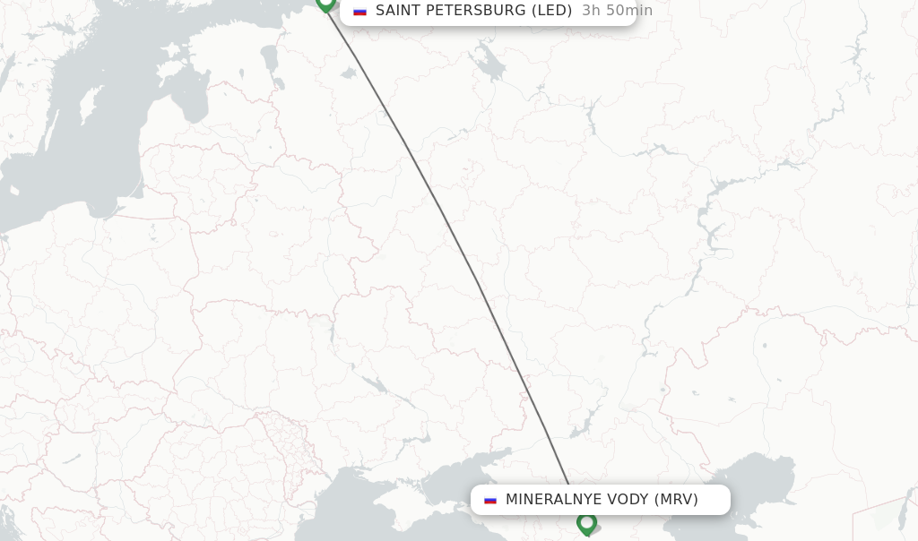 Flights from Mineralnye Vody to Saint Petersburg route map