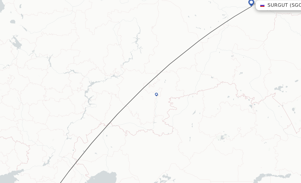 Flights from Mineralnye Vody to Surgut route map