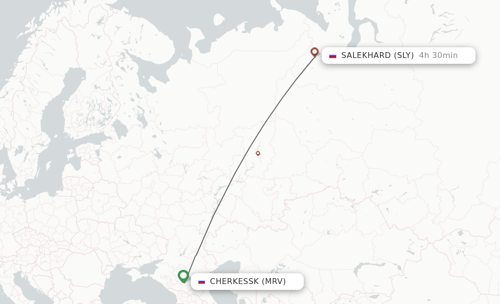 Flights from Mineralnye Vody to Salekhard route map