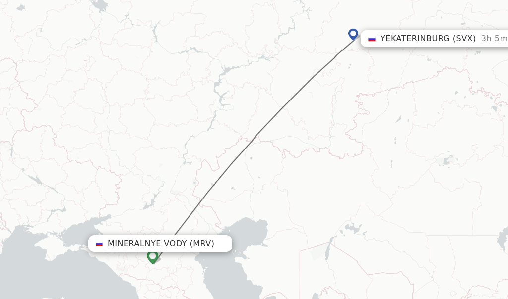 Flights from Mineralnye Vody to Yekaterinburg route map
