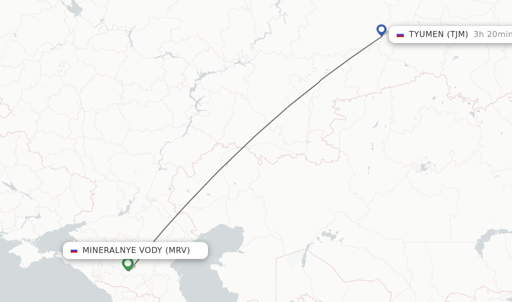 Flights from Mineralnye Vody to Tyumen route map