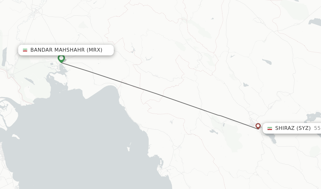 Flights from Bandar Mahshahr to Shiraz route map