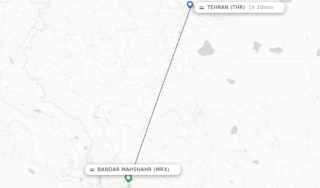 Flights from Bandar Mahshahr to Tehran route map