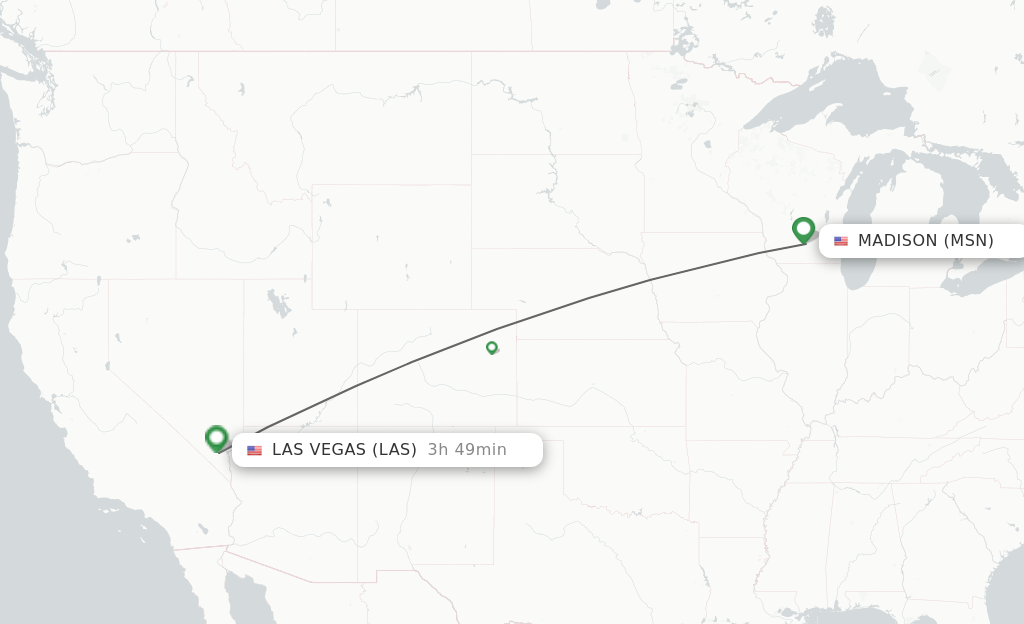 Flights from Madison to Las Vegas route map