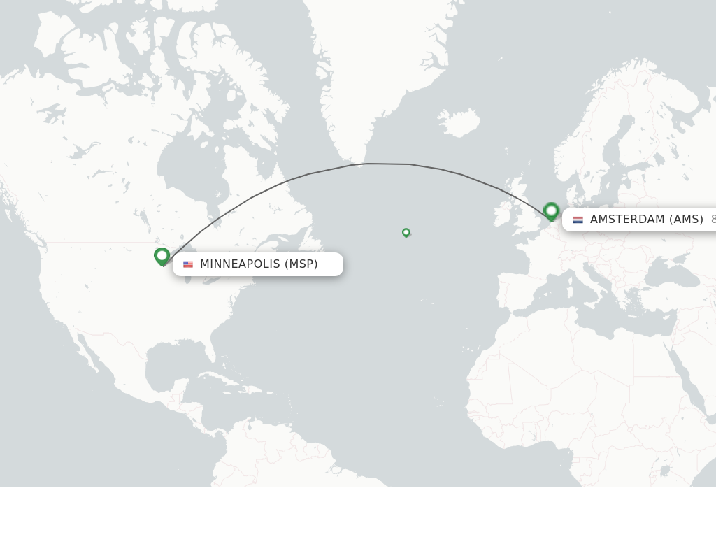 Flights from Minneapolis to Amsterdam route map