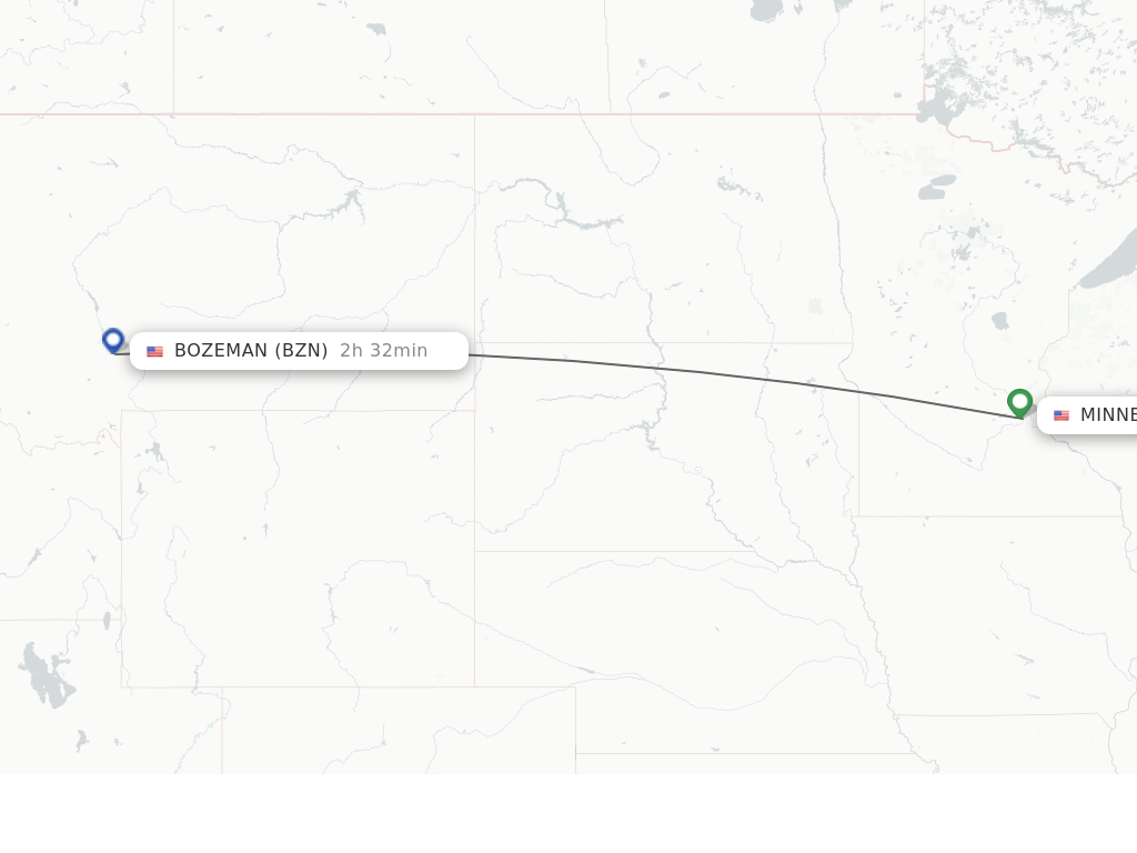 Flights from Minneapolis to Bozeman route map