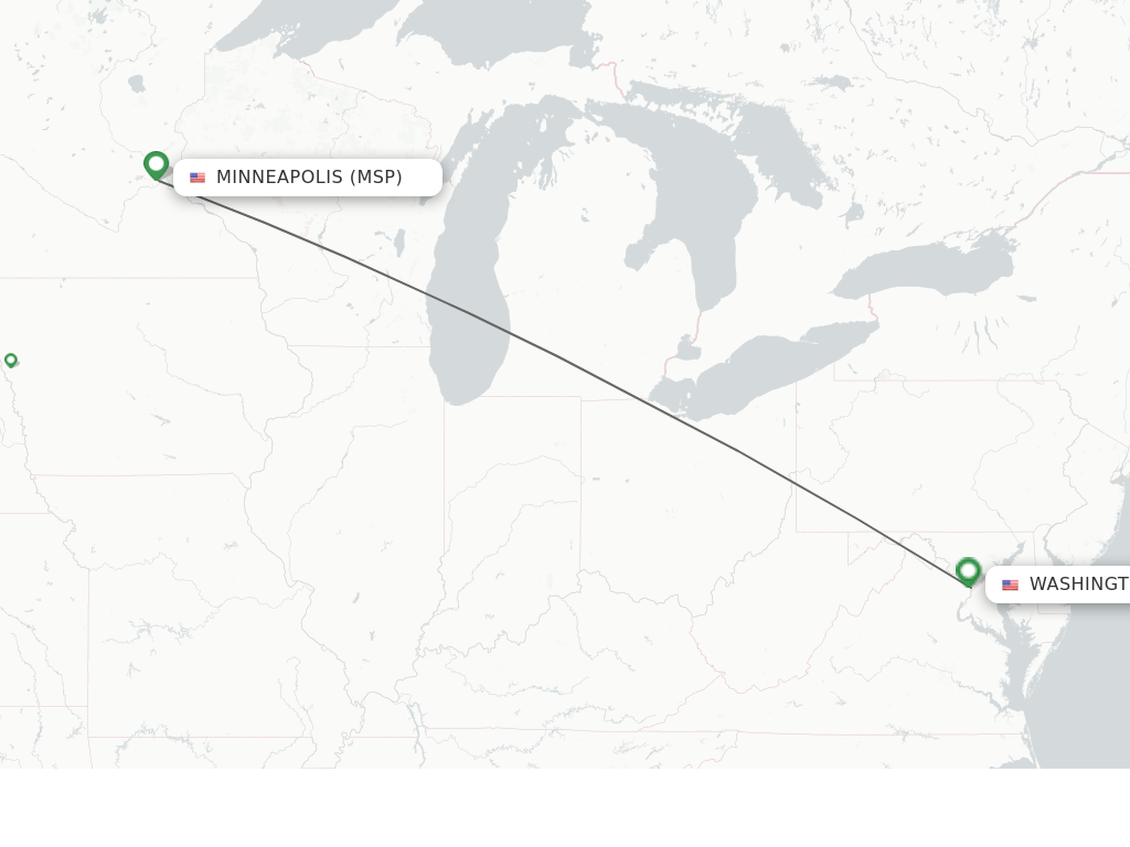 Flights from Minneapolis to Washington route map