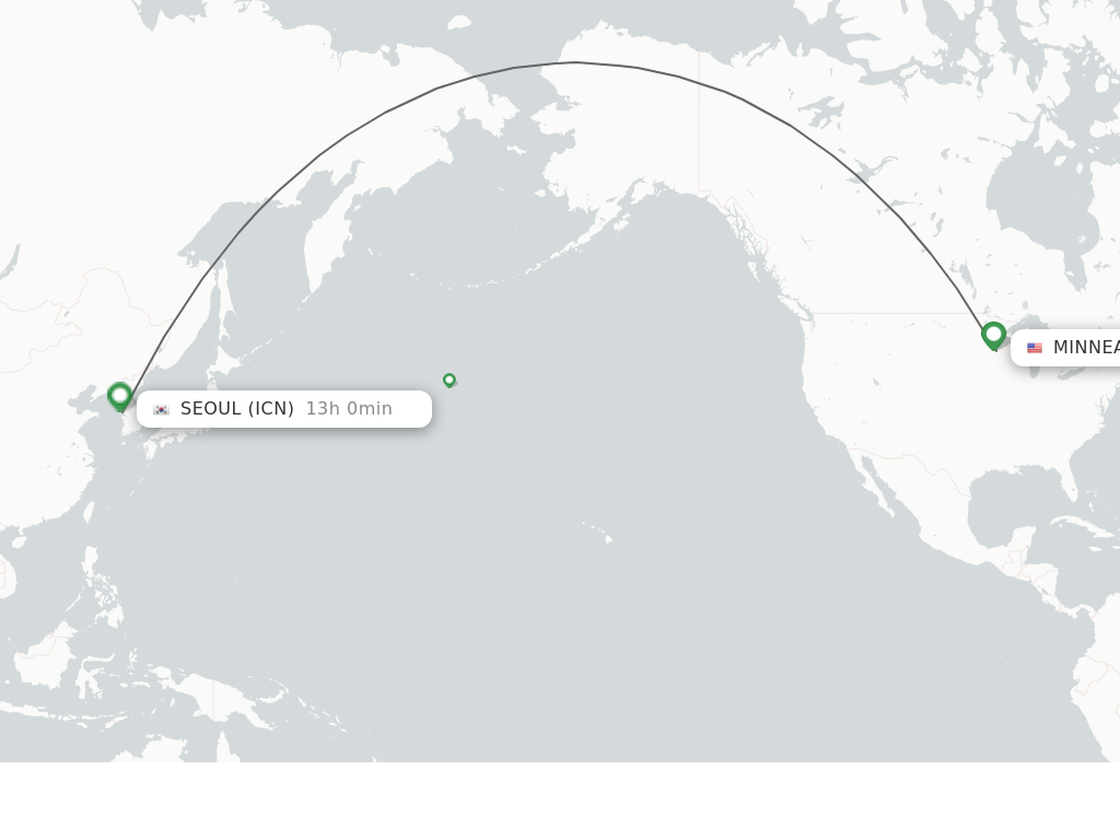 Flights from Minneapolis to Seoul route map