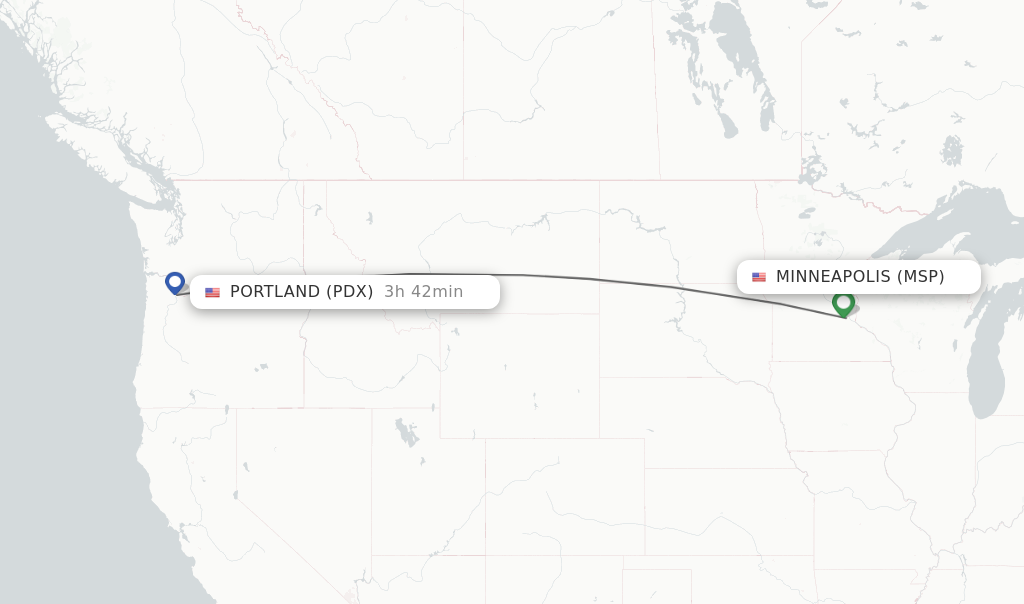 Flights from Minneapolis to Portland route map
