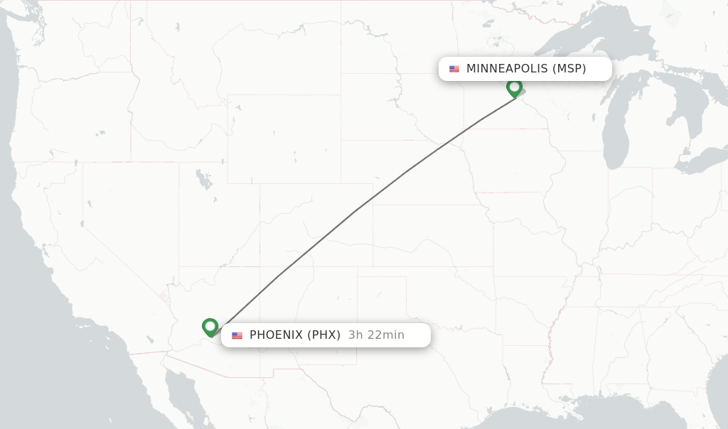 Flights from Minneapolis to Phoenix route map