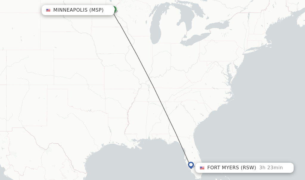 Flights from Minneapolis to Fort Myers route map
