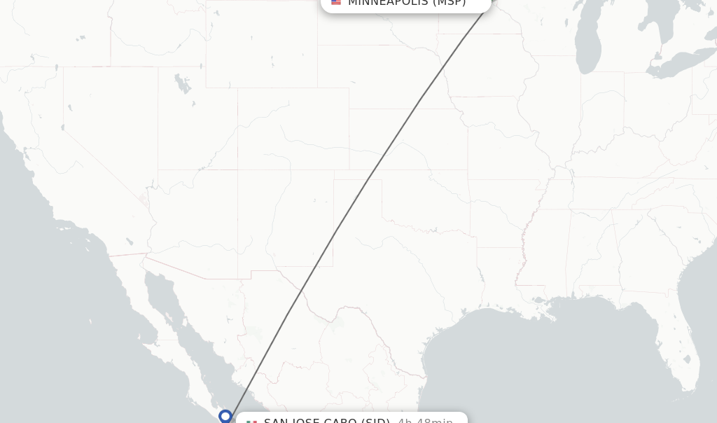 Flights from Minneapolis to San Jose Cabo route map